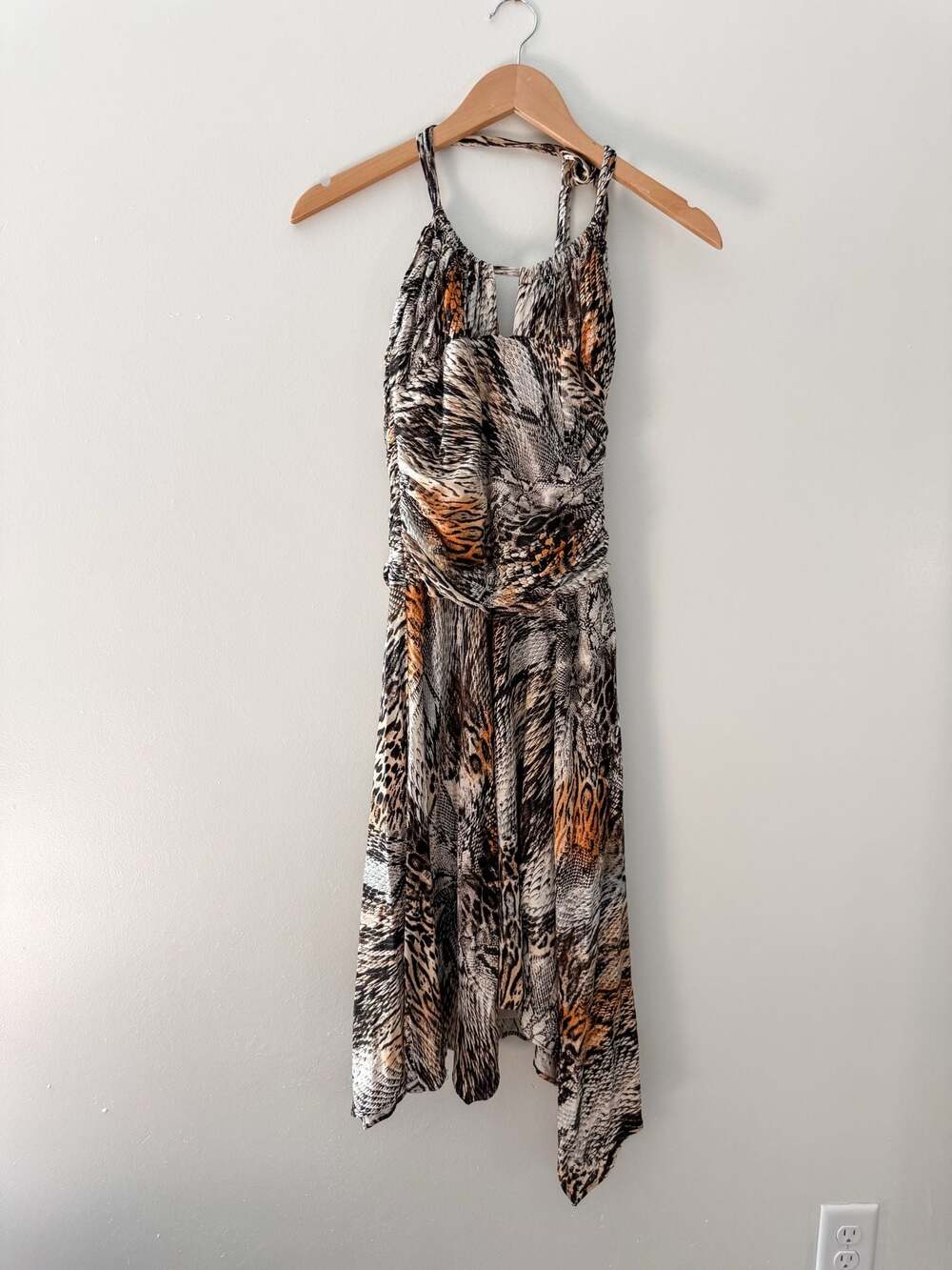 Y2K Designer Mary L Couture Animal Print Halter Dress Size 8, medium , cotton